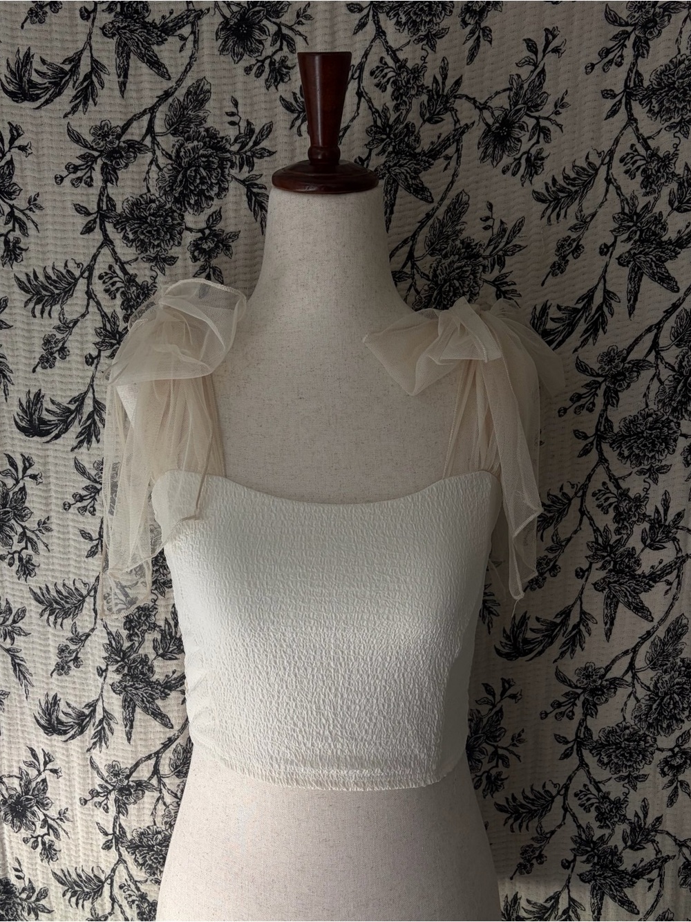 Altar'd State Cream Sheer-Ruffle Crop Top